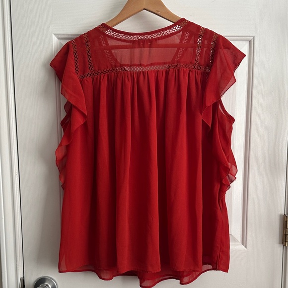 LOFT Red Ruffle Sleeve Blouse - Picture 6 of 7